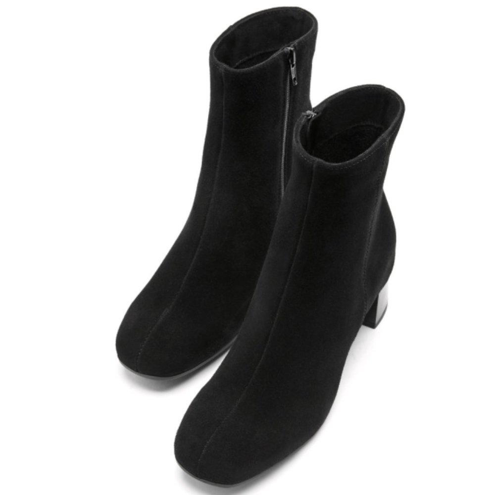 La Canadienne Waterproof Suede Leather Dani Mid-Heel Zip Black Ankle Boots 7 7M